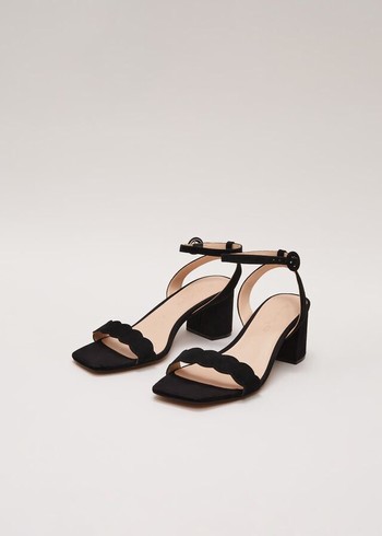 Phase Eight Suede Scallop Block Heels Black USA | 3016472-ZG